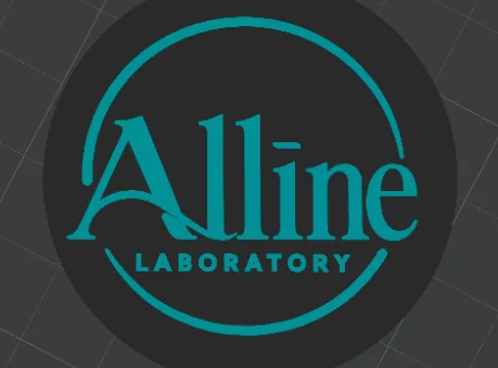 3D mockup of the Alline Laboratory logo on a round clicker top